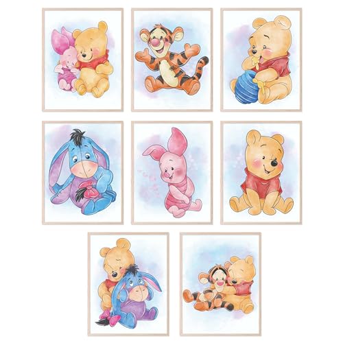 BigWig Prints Winnie Puuh Wandkunst, Winnie Puuh Raumdekoration, Winnie Puuh Wanddekoration, Winnie Puuh Kinderzimmer-Dekor, Winnie Puuh Babyparty-Dekor, Pooh Bär, 8 Stück (20,3 x 25,4 cm), ungerahmt von BigWig Prints