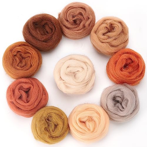 Nadelfilzwolle – 10 Farben Herbst Orange Braun Erdton Naturfaser Wolle Roving Garn Handspinning Zubehör für Anfänger Erwachsene Thanksgiving DIY Bastelmaterialien, 10 g/Farbe von Biggun