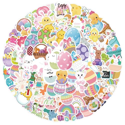 Bighan Aufkleber Ostern Deko, 100 Stück Sticker Ostern, Ostereier Sticker, Selbstklebend Hasen Ostersticker, Frohe Ostern Aufkleber, Oster Sticker Set für Geschenkbeutel Osterkarte von Bighan