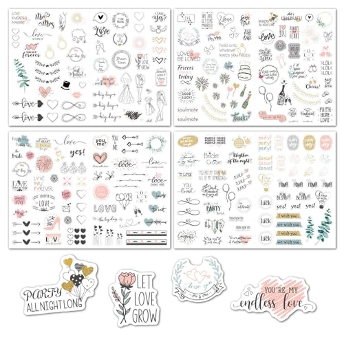 Biglumin Sticker Hochzeit Gästebuch - Hochzeit sticker set Scrapbook zubehör fotoalbum hochzeit stickers Vintage Sticker, Love Stickers für Scrapbook, Wedding Deko mit Herz (230 PCS) von Biglumin