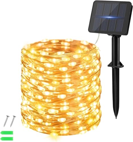 Bigzom Solar Lichterkette Aussen, 24M 240LED Solarlichterkette Außen Wetterfest, 8 Modus Kupferdraht Solarlichterkette für Garten,Balkon,Terrasse,Tor,Hof,Hochzeit,Party Warmweiß von Bigzom