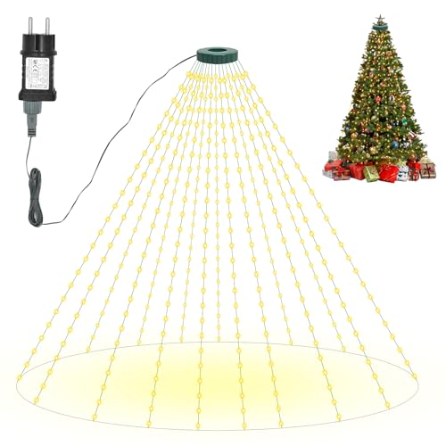 Bigzom Weihnachtsbaum Lichterkette 2.5m Weihnachtsdeko Weihnachtsbeleuchtung mit 8 Leuchtmodi, 400 LEDs Weihnachtsdeko Lichterketten innen und Außen für Weihnachten,Partys,Deko, Hochzeit,WarmWeiß von Bigzom