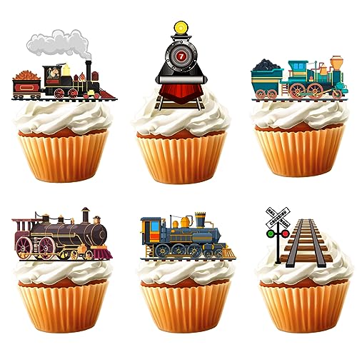 18pcs Vintage Train Cupcake Toppers for Boys Girls Chugga Chugga Two Two Trains Party Supplies Decorations Glitter Steam Train Happy Birthday Cake Decorations von Bijeoda