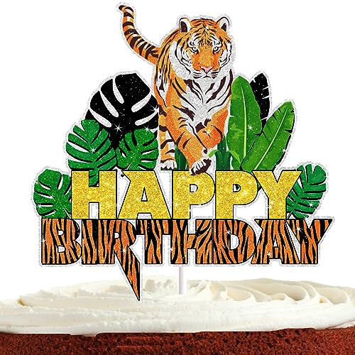 Tiger Cake Topper für Jungen Mädchen Wild One Party Supplies Dschungel Tier Kuchen Topper Glitzer Tiger Happy Birthday Party Dekorationen Safari Kuchen Dekorationen von Bijeoda