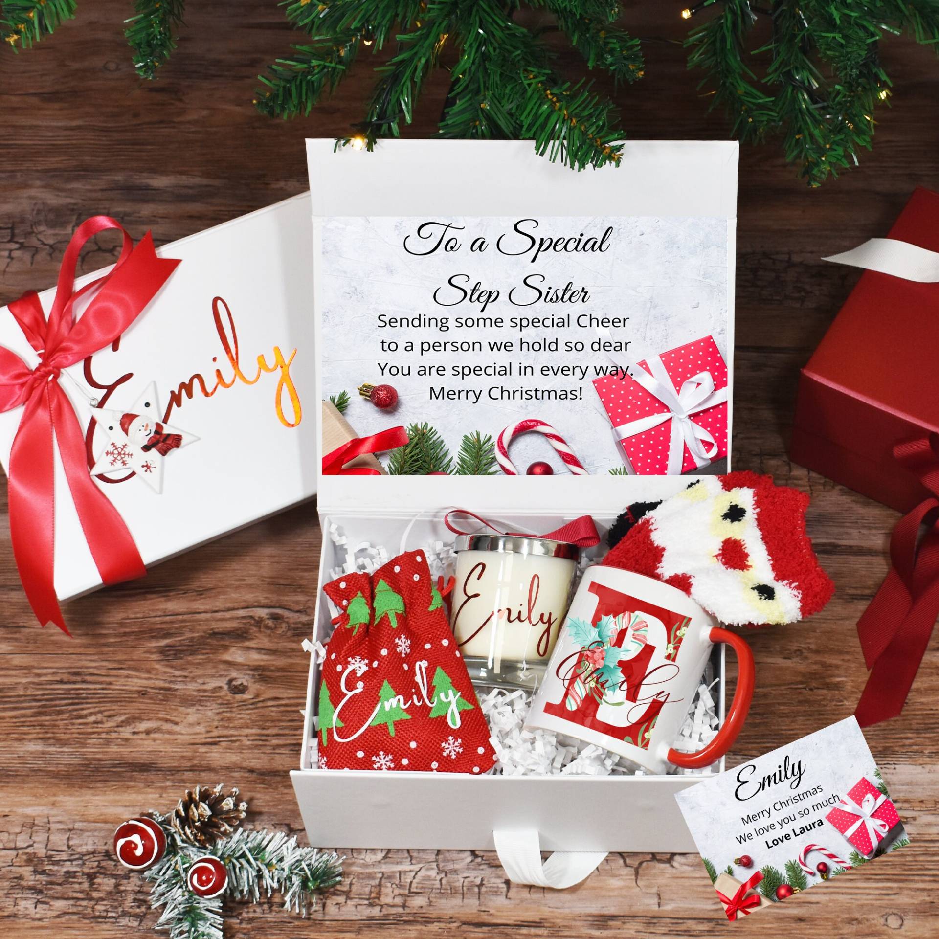 Personalisierte Weihnachtsgeschenkbox Für Stiefschwein, Luxus Weihnachtsgeschenke, Weihnachtsgeschenk Schwester, Gefüllte Weihnachtsgeschenkbox von BijouxLucy