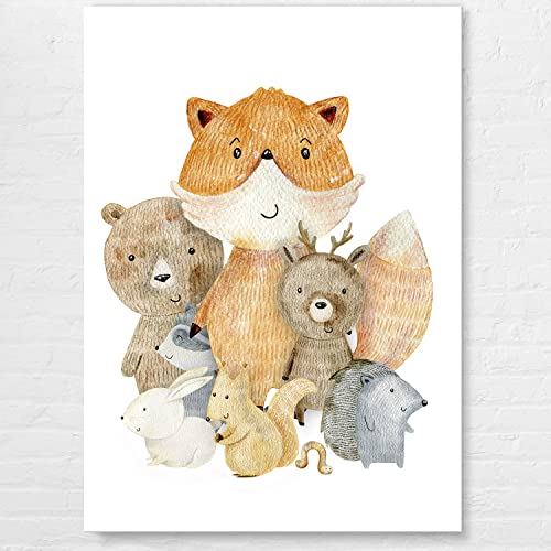 Wunderschönes Kinderzimmer Leinwand-Bild Wald-tiere, für Mädchen & Jungs zur Deko | 50x70cm großes Wandbild | auf schadstofffreiem STANDARD 100 by OEKO-TEX® geprüften Leinwandstoff - aufhängefertig von BilderKing