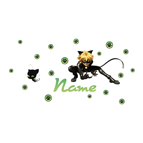 Bilderwelten Wandtattoo Kinderzimmer Miraculous Cat Noir Wunschname - Wandsticker Wanddeko Wandaufkleber Kinder 60cm x 100cm von Bilderwelten