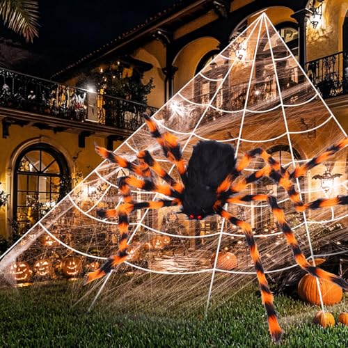 Bilivry Halloween Deko Spinnennetz Set: 5M Riesige Spinnennetz + 1.25M Riesige Spinne + 10 Mini Spinne, Halloween Spinnennetz für Outdoor Garten für Hausbesitzer, Eltern,Party-Gastgeber von Bilivry