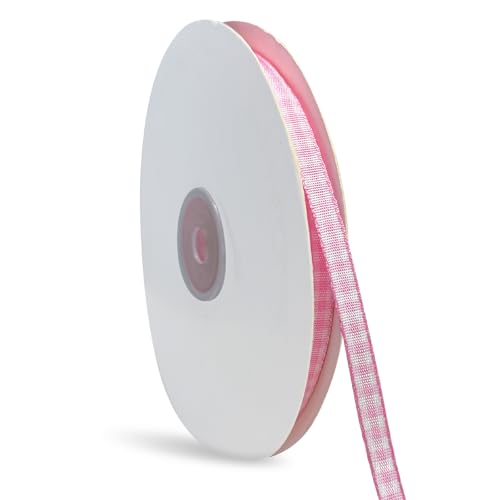 1 Rolle Gingham-Band, 0,6 cm x 45,7 m, kariertes Band, 100 % Polyester, gewebter Rand, Picknick-Bastelband für Bastelarbeiten, Geschenkverpackungen, Party-Dekoration (Rosa und Weiß) von Bilkeru