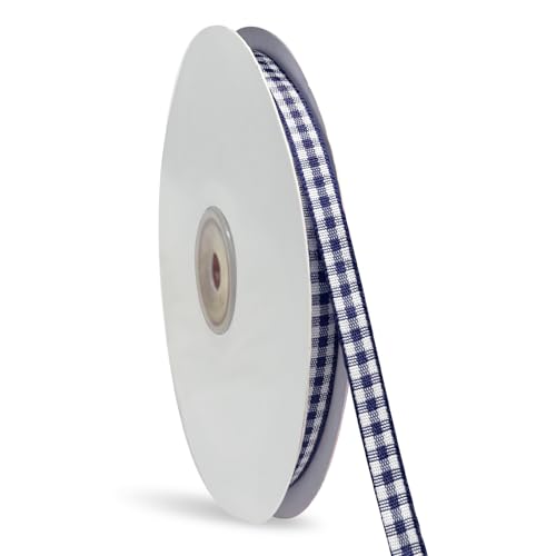 1 Rolle Gingham-Band, 0,6 cm x 45,7 m, kariertes Band, 100 % Polyester, gewebter Rand, Picknick-Bastelband für Bastelarbeiten, Geschenkverpackungen, Party-Dekoration (blau und weiß) von Bilkeru