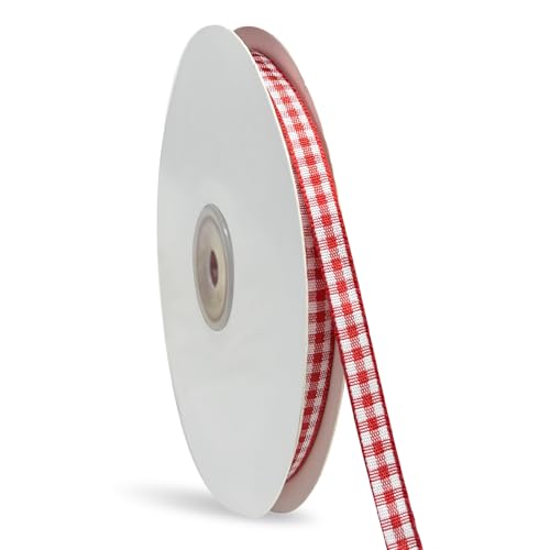 1 Rolle Gingham-Band, 0,6 cm x 45,7 m, kariertes Band, 100 % Polyester, gewebter Rand, Picknick-Bastelband für Bastelarbeiten, Geschenkverpackungen, Party-Dekoration (rot und weiß) von Bilkeru