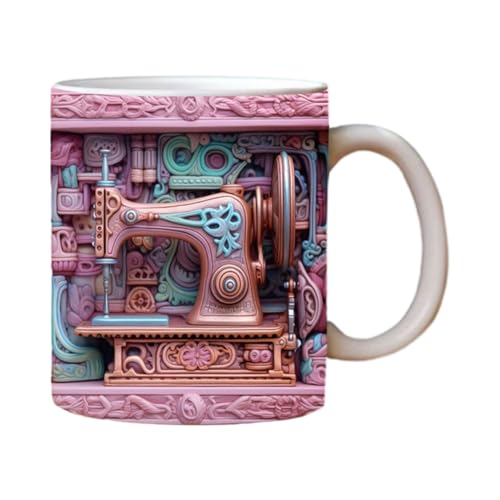 Bimhayuu 3D Nähmaschinen Tasse Keramik Nähmaschinen Kaffeetasse Neuartige Kaffeebecher mit flachem Schnittmuster Milchbecher Teetassen Home Deko Nähliebhaber (C) von Bimhayuu