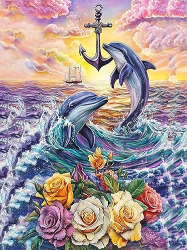 Bimkole 5D Diamond Painting Kits Zubehör Delphin, Tierblume Diamant Malerei Kit Voll Runde Bohrer Malen nach Zahlen Malerei Stickerei Kreuzstich Diamond Dekoration 30x40 cm von Bimkole