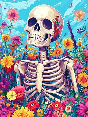 Bimkole 5D Diamond Painting Kits Zubehör Skeleton, Blumen Diamant Malerei Kit Voll Runde Bohrer Malen nach Zahlen Malerei Stickerei Kreuzstich Diamond Dekoration 30x40 cm von Bimkole