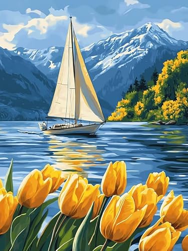 Bimkole 5D Diamond Painting Kits Zubehör Tulpenboot, Landschaft Diamant Malerei Kit Voll Runde Bohrer Malen nach Zahlen Malerei Stickerei Kreuzstich Diamond Dekoration 30x40 cm von Bimkole