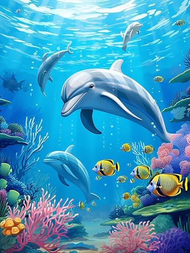 Bimkole DIY 5D Diamond Painting Kits Zubehör Delfin, Diamant Malerei Kit Tier Voll Runde Bohrer Malen nach Zahlen Malerei Stickerei Kreuzstich Diamond Dekoration 30X40cm von Bimkole