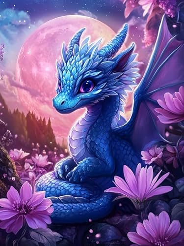 Bimkole DIY 5D Diamond Painting Kits Zubehör Dinosaurier, Blumentier Diamant Malerei Kit Voll Runde Bohrer Malen nach Zahlen Malerei Stickerei Kreuzstich Diamond Dekoration 30x40 cm von Bimkole