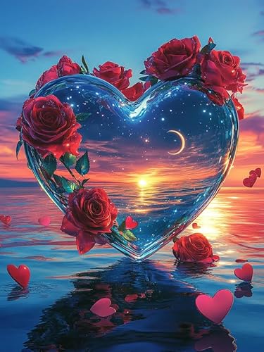 Bimkole DIY 5D Diamond Painting Kits Zubehör Liebe Rosen, Strand Diamant Malerei Kit Voll Runde Bohrer Malen nach Zahlen Malerei Stickerei Kreuzstich Diamond Dekoration 30x40 cm von Bimkole