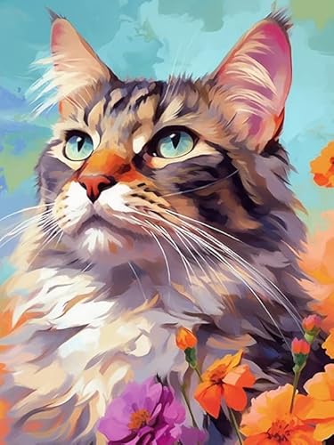 Bimkole DIY 5D Diamond Painting Kits Zubehör Ölgemälde Katze, Tierblume Diamant Malerei Kit Voll Runde Bohrer Malen nach Zahlen Malerei Stickerei Kreuzstich Diamond Dekoration 30X40cm von Bimkole