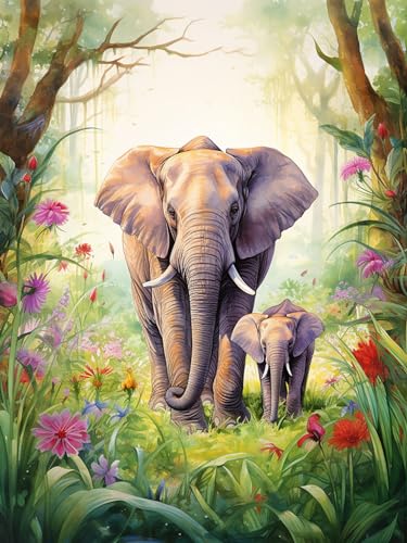 Bimkole DIY 5D Diamond Painting Zubehör, Diamant Malerei Kit Elefant Voll Runde Bohrer Malen nach Zahlen Malerei Stickerei Kreuzstich Diamond Dekoration (30X40cm) aL334 von Bimkole