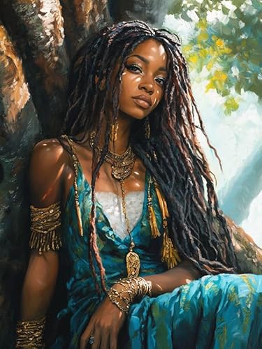 Bimkole DIY 5D Diamond Painting Zubehör Afroamerikanische Frau, Dreadlocks Langes Haar Diamant Malerei Kit Voll Runde Bohrer Malen nach Zahlen Malerei Stickerei Kreuzstich Diamond Dekoration 30x40 cm von Bimkole