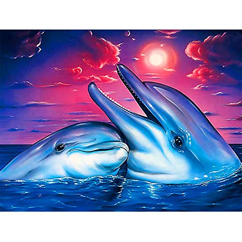 Bimkole DIY 5D Diamond Painting Zubehör Delphinpaar, Meer Sonne Wolke Diamant Malerei Kit Voll Runde Bohrer Malen nach Zahlen Malerei Stickerei Kreuzstich Diamond Dekoration, (30x40 cm) von Bimkole