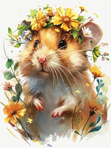 Bimkole DIY 5D Diamond Painting Zubehör Hamster, Tier Blume Diamant Malerei Kit Voll Runde Bohrer Malen nach Zahlen Malerei Stickerei Kreuzstich Diamond Dekoration 30x40cm von Bimkole