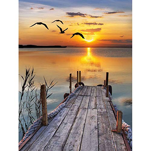 Bimkole DIY 5D Diamond Painting Zubehör Holzpfeiler, Brücke Sonnenuntergang Meer Diamant Malerei Kit Voll Runde Bohrer Malen nach Zahlen Malerei Stickerei Kreuzstich Diamond Dekoration, (40x50 cm) von Bimkole