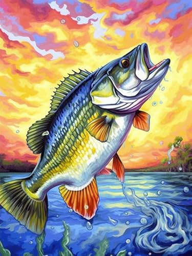 Bimkole DIY 5D Diamond Painting Zubehör Ölgemälde Fisch, Tiere Diamant Malerei Kit Voll Runde Bohrer Malen nach Zahlen Malerei Stickerei Kreuzstich Diamond Dekoration 30X40 cm von Bimkole