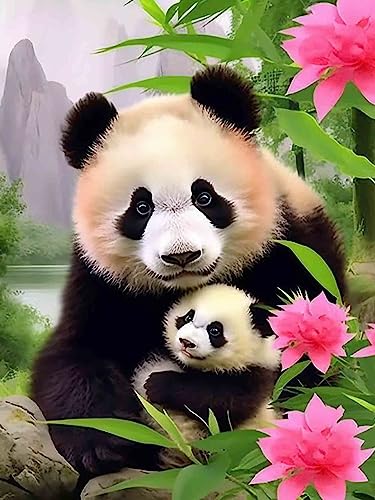 Bimkole DIY 5D Diamond Painting Zubehör Panda, Blumentier Diamant Malerei Kit Voll Runde Bohrer Malen nach Zahlen Malerei Stickerei Kreuzstich Diamond Dekoration 30X40 cm von Bimkole