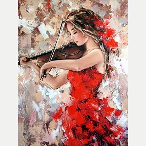 Bimkole DIY 5D Diamond Painting Zubehör Schönheit, Geige Frau Kunstmalerei Diamant Malerei Kit Voll Runde Bohrer Malen nach Zahlen Malerei Stickerei Kreuzstich Diamond Dekoration, (40x50 cm) von Bimkole