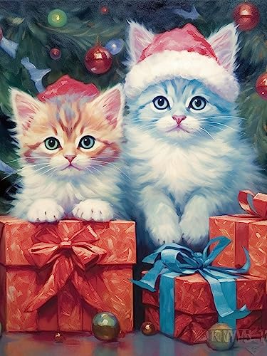 Bimkole DIY 5D Diamond Painting Zubehör Weihnachtskatze, Geschenk Diamant Malerei Kit Voll Runde Bohrer Malen nach Zahlen Malerei Stickerei Kreuzstich Diamond Dekoration 30X40cm von Bimkole