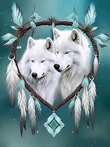 Bimkole DIY 5D Diamond Painting Zubehör Weißer Wolf, Traumfänger Diamant Malerei Kit Voll Runde Bohrer Malen nach Zahlen Malerei Stickerei Kreuzstich Diamond Dekoration 30X40 cm von Bimkole