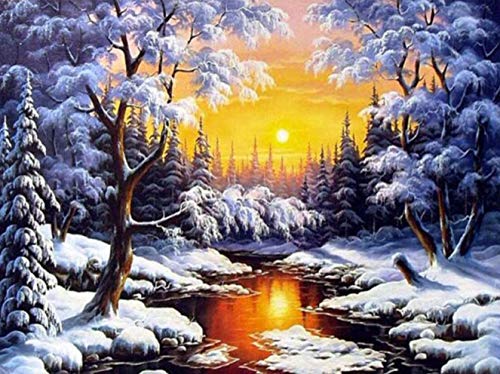 Bimkole DIY 5D Diamond Painting Zubehör Winterbach, Schnee Sonne Diamant Malerei Kit Voll Runde Bohrer Malen nach Zahlen Malerei Stickerei Kreuzstich Diamond Dekoration, (30x40 cm) von Bimkole