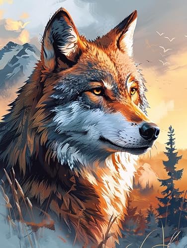 Bimkole DIY 5D Diamond Painting Zubehör Wolf, Tier Diamant Malerei Kit Voll Runde Bohrer Malen nach Zahlen Malerei Stickerei Kreuzstich Diamond Dekoration 30x40cm von Bimkole