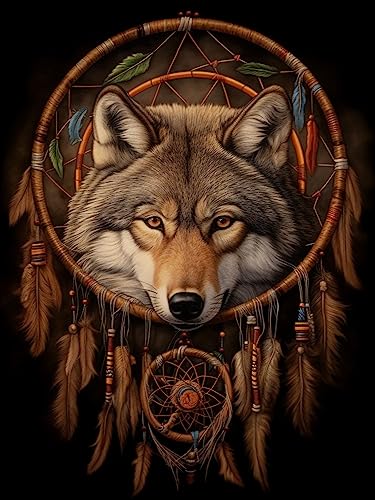 Bimkole DIY 5D Diamond Painting Zubehör Wolfstier, Traumfänger Diamant Malerei Kit Voll Runde Bohrer Malen nach Zahlen Malerei Stickerei Kreuzstich Diamond Dekoration 30X40cm von Bimkole