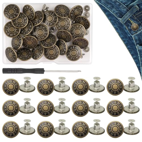 24 Stück Jeans Knopf Buttons,Jeans KnöPfe Bundknopf,HosenknöPfe für Jeans KnöPfe Ohne NäHen Adjustable Jeansknopf Reparaturset,Abnehmbare Hosenknopf Nieten,FüR JeansknöPfe Zum Schrauben Dekorativknopf von BinXiaoQin