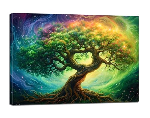 Baum Malen Nach Zahlen Erwachsene,Malen Nach Zahlen Bunt Paint by Numbers Anfänger,DIY Handgemalt Leinwand Ölgemälde Kit mit Pinseln und Acrylpigment,Ohne Rahmen,Zimmer Deko,Geschenk 12x16 Zoll BJ-80 von Binaoung