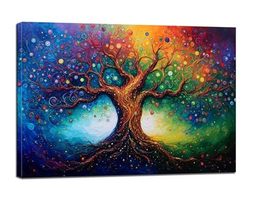 Bunt Malen Nach Zahlen Erwachsene, Malen Nach Zahlen Baum Paint by Numbers Anfänger, DIY Handgemalt Leinwand Ölgemälde Kit mit Pinseln und Acrylpigment, Ohne Rahmen, Zimmer Deko 28x36 Zoll BJ-262 von Binaoung