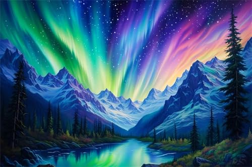 Diamond Painting Aurora Diamond Painting Erwachsene, Landschaft Diamant Painting Bilder Kinder, DIY Diamant Painting Crystal Art Mosaikherstellung Bastelset, für Wohnzimmer Dekoration 100x150cm BJ-580 von Binaoung