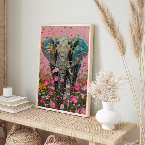 Diamond Painting Elefant Diamond Painting Erwachsene, Blume Diamant Painting Bilder Kinder, DIY Diamant Painting Crystal Art Mosaikherstellung Bastelset, für Wohnzimmer Halloween Deko 20x30cm BJ-386 von Binaoung