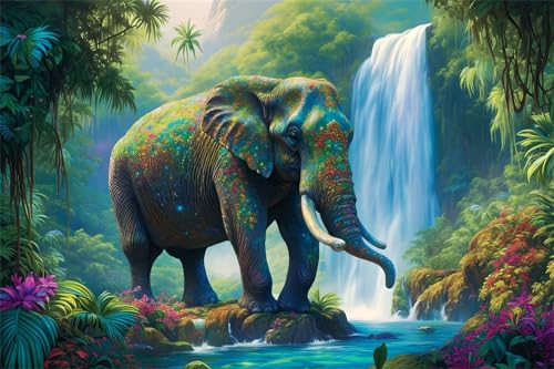 Diamond Painting Elefant Diamond Painting Erwachsene, Wasserfall Diamant Painting Bilder Kinder, DIY Diamant Painting Crystal Art Mosaikherstellung Bastelset, für Wohnzimmer Deko 100x150cm BJ-612 von Binaoung