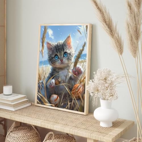 Diamond Painting Erwachsene Kinder 100x150cm, Diamond Painting Katze Diamant Painting Bilder Weizenfeld, Vollbohrer DIY Diamant Kunst Malerei Stickerei Kreuzstich Bilder Wand Deko, Geschenke BJ-365 von Binaoung