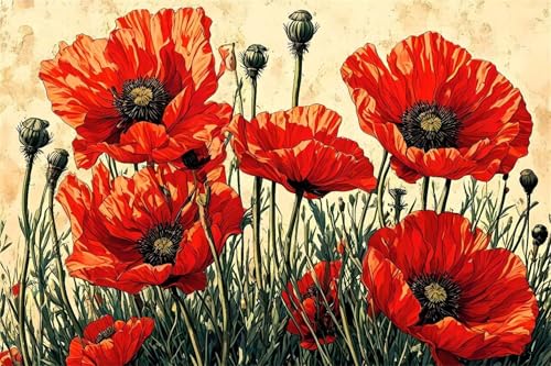 Diamond Painting Erwachsene Kinder 100x150cm, Diamond Painting Mohn Diamant Painting Bilder Blume, Vollbohrer DIY Diamant Kunst Malerei Stickerei Kreuzstich Bilder Wand Deko, Mädchen Geschenke BJ-581 von Binaoung