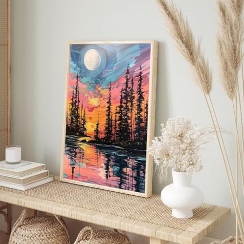 Diamond Painting Erwachsene Kinder 100x150cm, Diamond Painting Mond Diamant Painting Bilder Baum, Vollbohrer DIY Diamant Kunst Malerei Stickerei Kreuzstich Bilder Wand Deko, Mädchen Geschenke BJ-391 von Binaoung