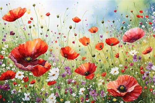 Diamond Painting Erwachsene Kinder 100x150cm,Diamond Painting Mohn Diamant Painting Bilder Gänseblümchen,Vollbohrer DIY Diamant Kunst Malerei Stickerei Kreuzstich Bilder Wand Deko,Geschenke BJ-603 von Binaoung