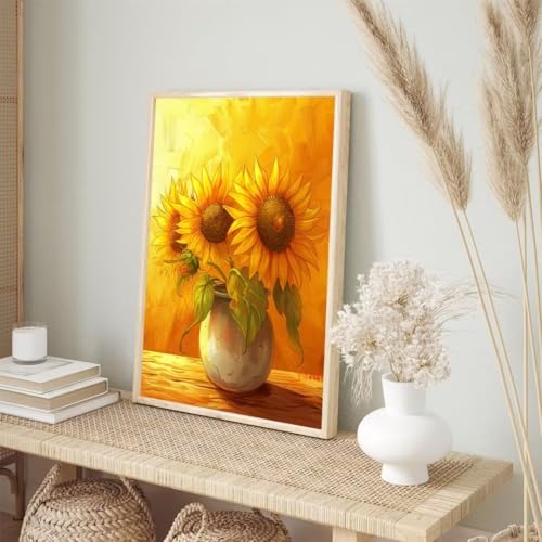 Diamond Painting Erwachsene Kinder 50x70cm, Diamond Painting Sonnenblume Diamant Painting Bilder Gelb, Vollbohrer DIY Diamant Kunst Malerei Stickerei Kreuzstich Bilder Wand Deko, Geschenke BJ-383 von Binaoung