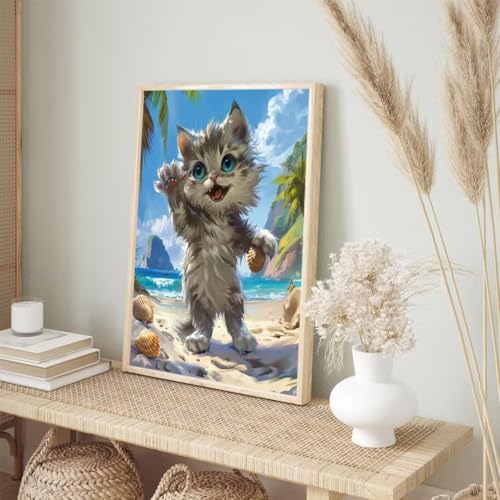 Diamond Painting Katze Diamond Painting Erwachsene, Strand Diamant Painting Bilder Kinder, DIY Diamant Painting Crystal Art Mosaikherstellung Bastelset, für Wohnzimmer Halloween Deko 40x50cm BJ-364 von Binaoung