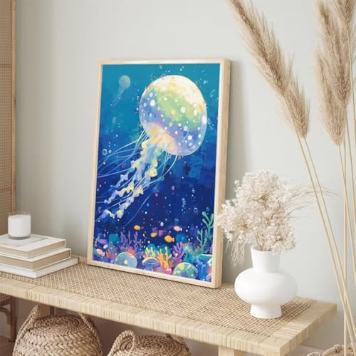 Diamond Painting Qualle Diamond Painting Erwachsene, Koralle Diamant Painting Bilder Kinder, DIY Diamant Painting Crystal Art Mosaikherstellung Bastelset, für Wohnzimmer Halloween Deko 20x30cm BJ-392 von Binaoung