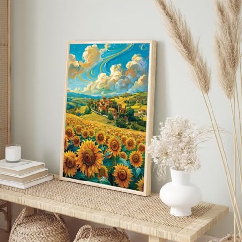 Diamond Painting Sonnenblume Diamond Painting Erwachsene, Häuser Diamant Painting Bilder Kinder, DIY Diamant Painting Crystal Art Mosaikherstellung Bastelset, für Wohnzimmer Deko 100x150cm BJ-394 von Binaoung